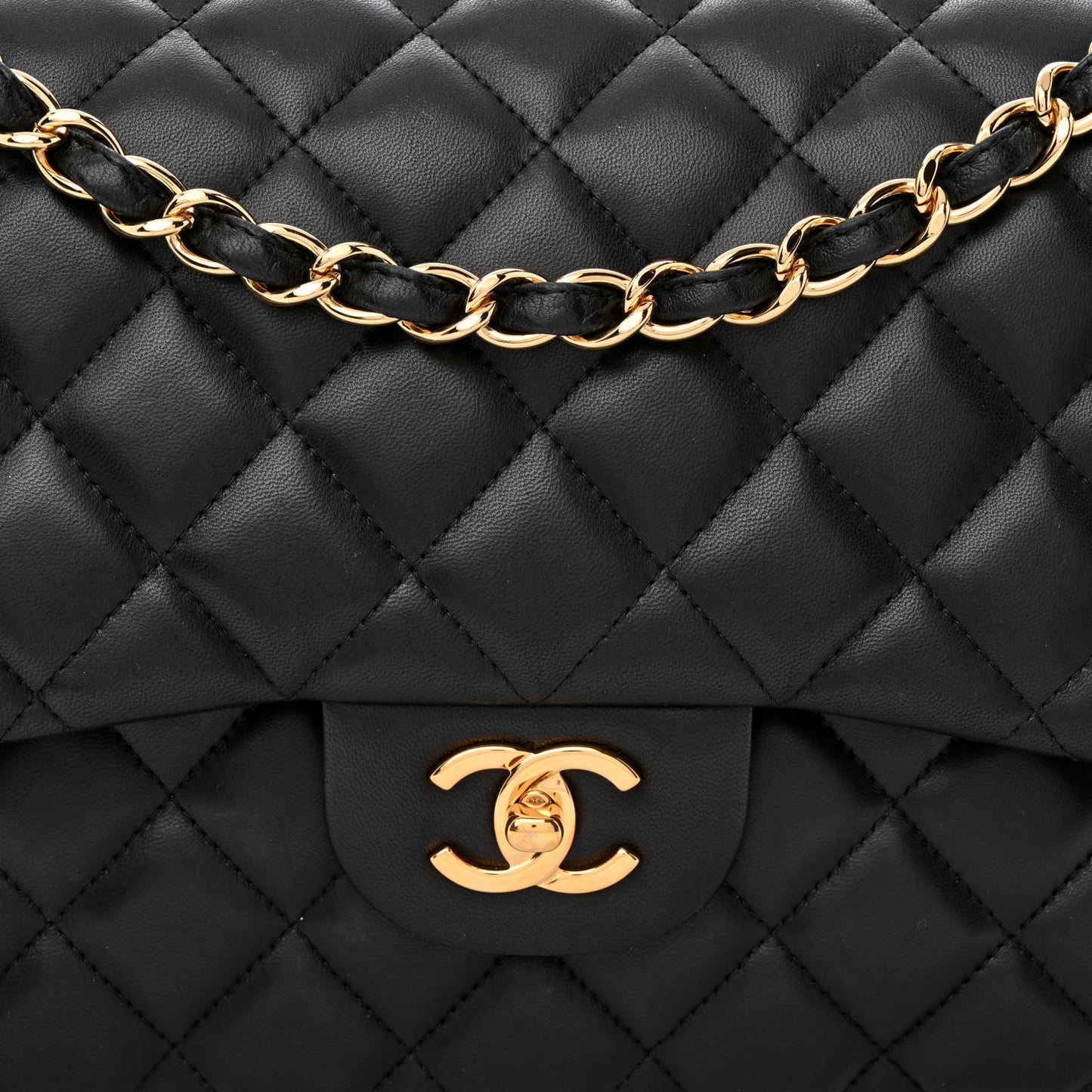 Lambskin Quilted Jumbo Double Flap Black