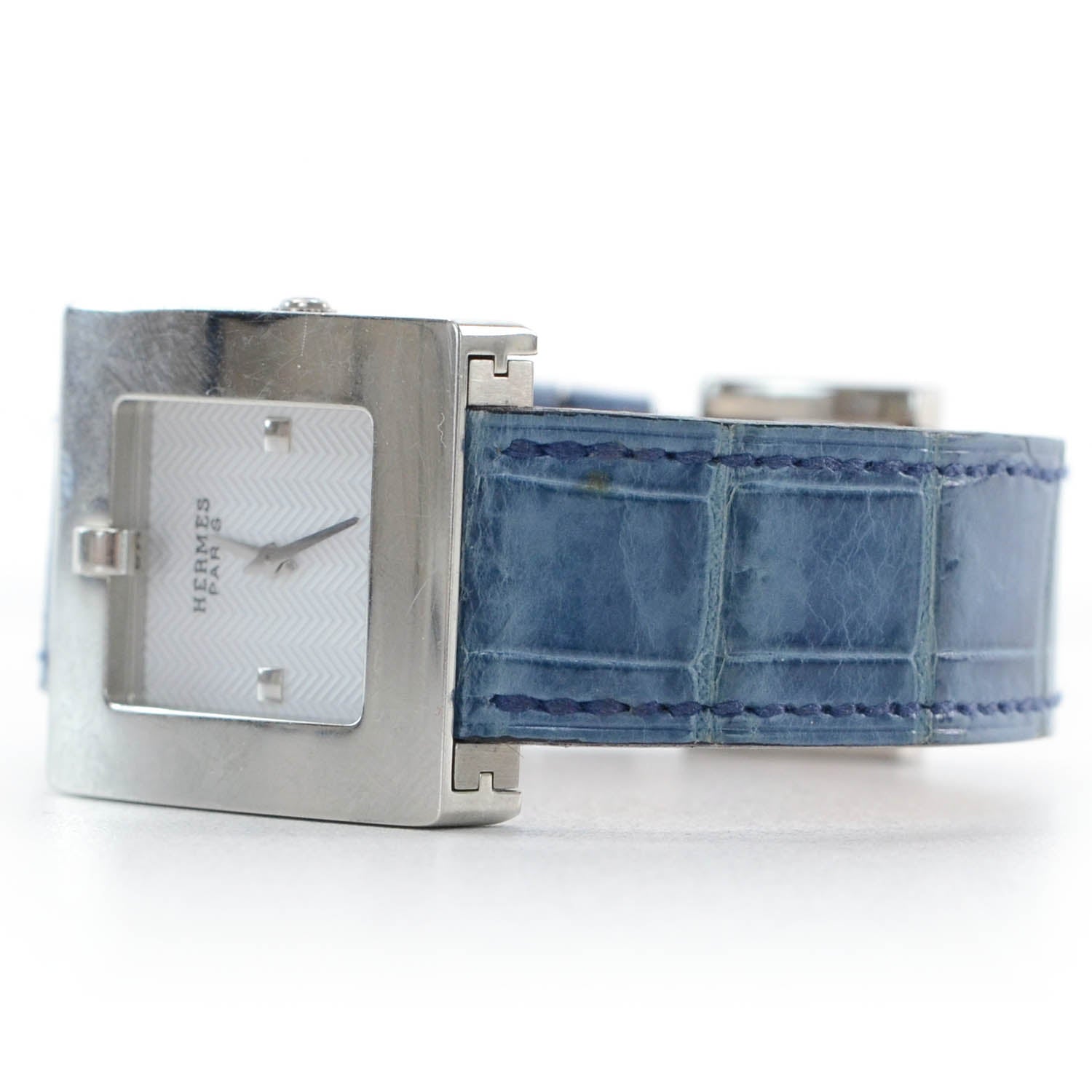 Hermes Stainless Steel Alligator 22mm Belt Quartz Watch Blue Jean 3 of 7