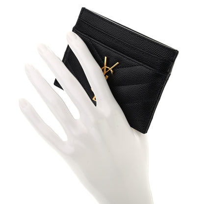 Saint Laurent Grain De Poudre Matelasse Chevron Monogram Credit Card Case Black 2 of 8