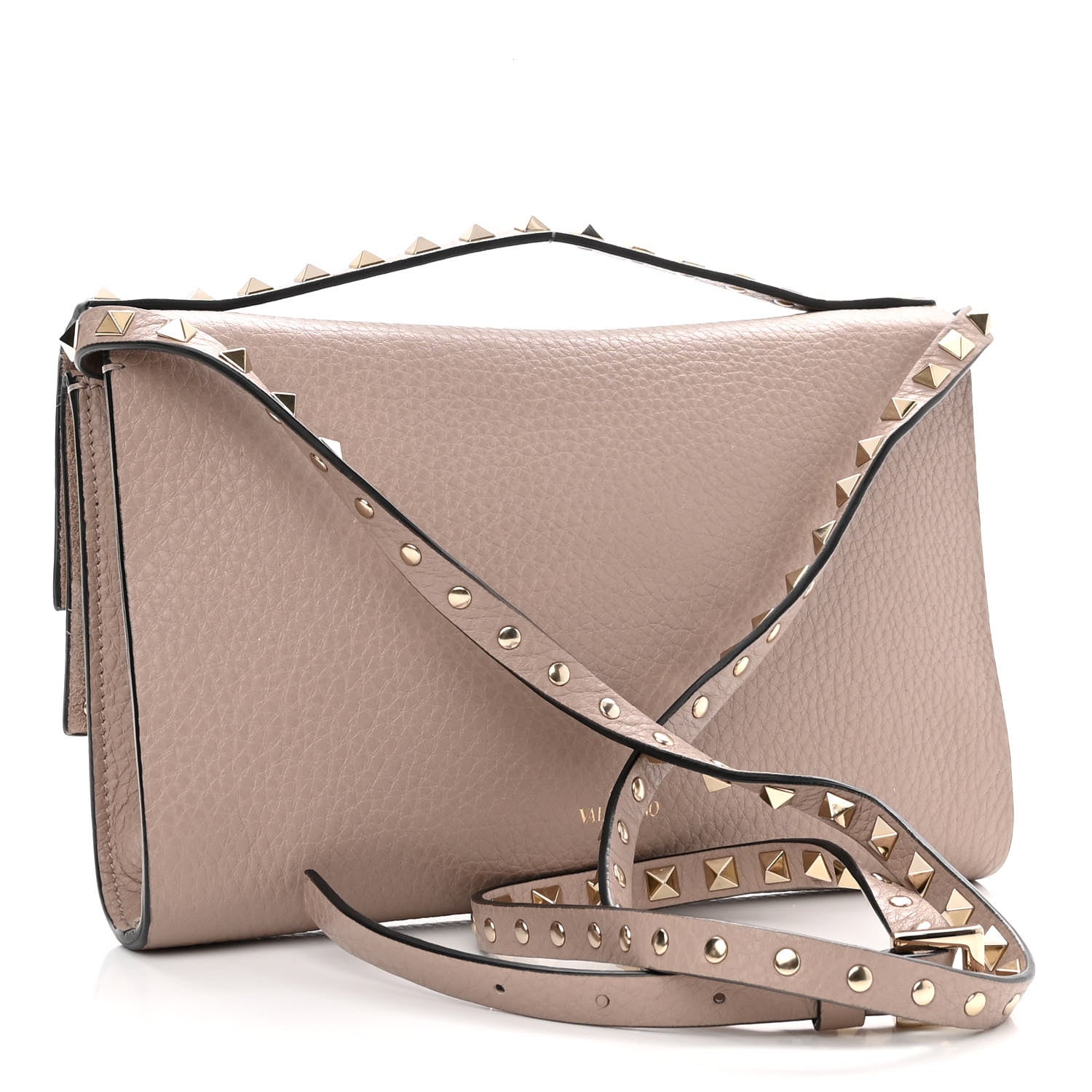 Valentino Garavani Pebbled Calfskin Rockstud Double Flap Crossbody Bag Poudre 3 of 11