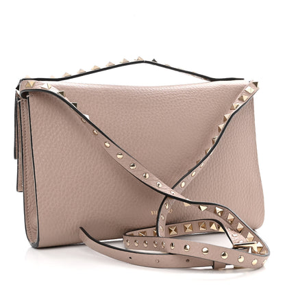 Valentino Garavani Pebbled Calfskin Rockstud Double Flap Crossbody Bag Poudre 3 of 11