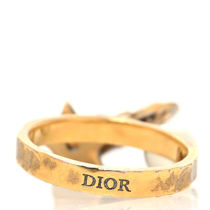 Christian Dior Pearl Dangle Leo Zodiac Ring M Aged Gold 3 of 4