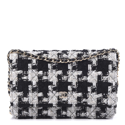 Chanel Tweed Quilted Wallet On Chain WOC Black Ecru White 1 of 11