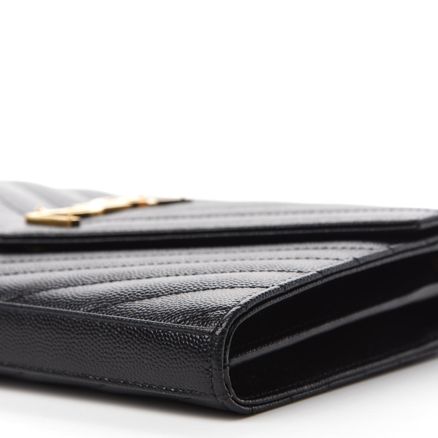 Saint Laurent Grain De Poudre Matelasse Chevron Monogram Chain Wallet Black 7 of 12