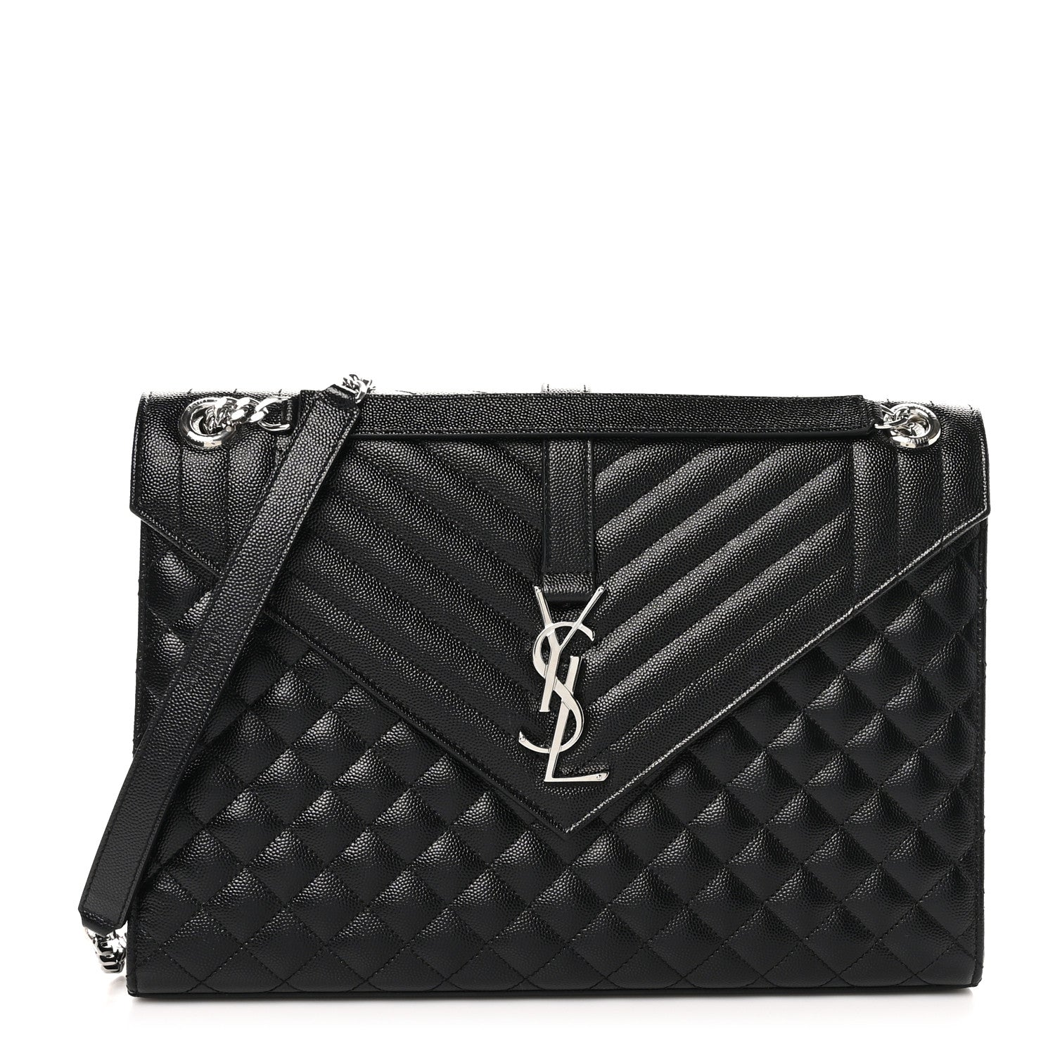 Saint Laurent Grain De Poudre Textured Mixed Matelasse Large Triquilt Monogram Satchel Black 1 of 10