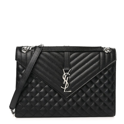Saint Laurent Grain De Poudre Textured Mixed Matelasse Large Triquilt Monogram Satchel Black 1 of 10