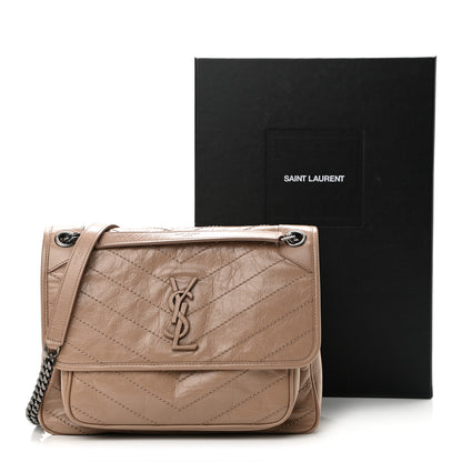 Saint Laurent Crinkled Calfskin Matelasse Monogram Medium Niki Chain Satchel Gold Sand 11 of 11