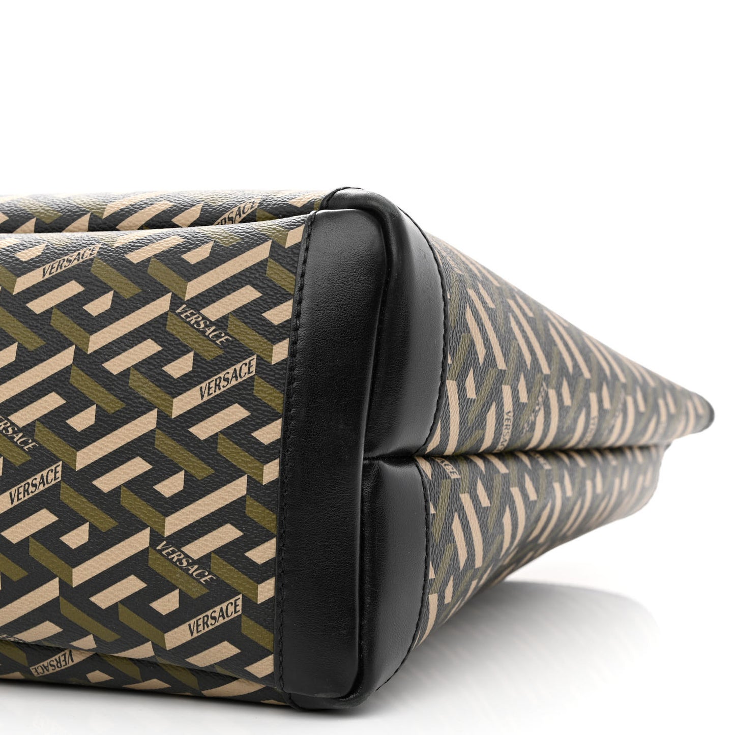 Canvas Calfskin Monogram La Greca Medusa Tote Black Khaki