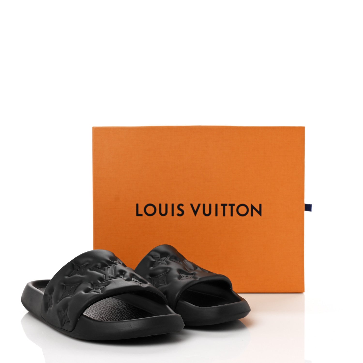 Louis Vuitton Rubber Embossed Monogram Mens Waterfront Mules 10 Black 10 of 10