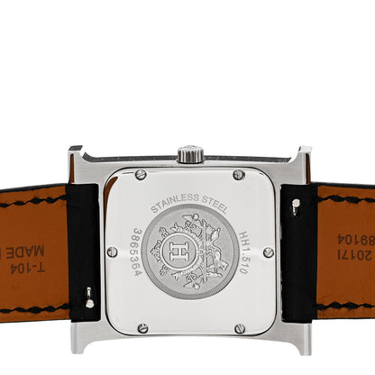 Hermes Stainless Steel Alligator Diamond Mother of Pearl 26mm Heure H Hour Quartz Watch Noir 4 of 5