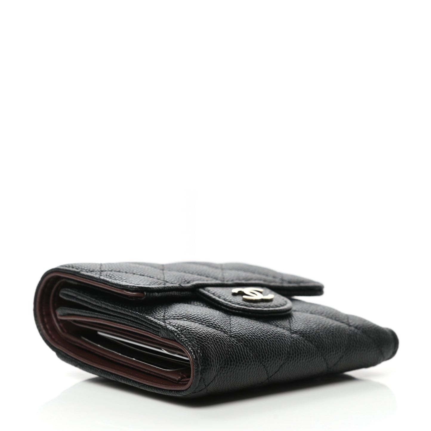 Caviar Quilted Compact Flap Wallet Black
