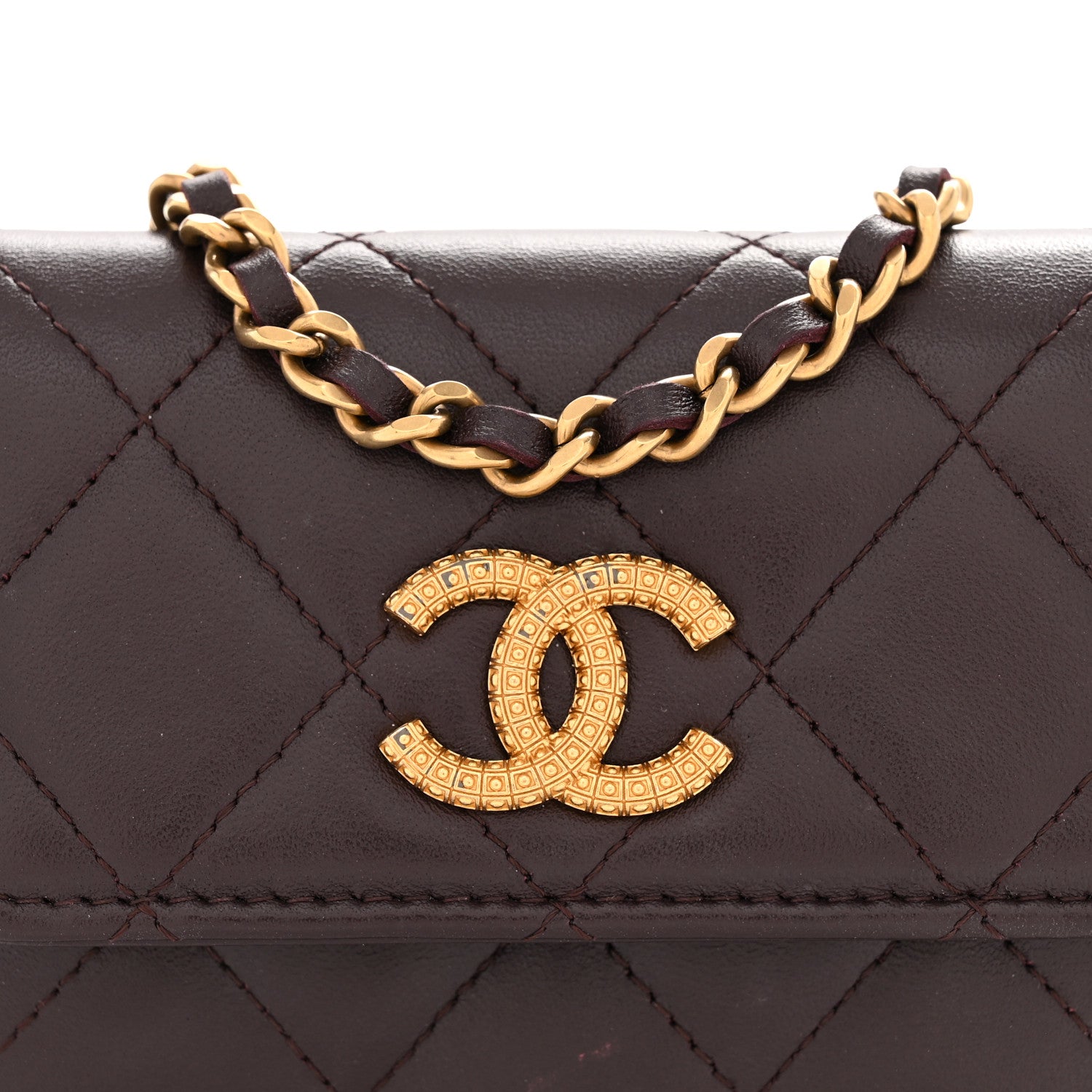 Chanel Lambskin Quilted Studded CC Clutch With Chain Dark Purple 8 of 11