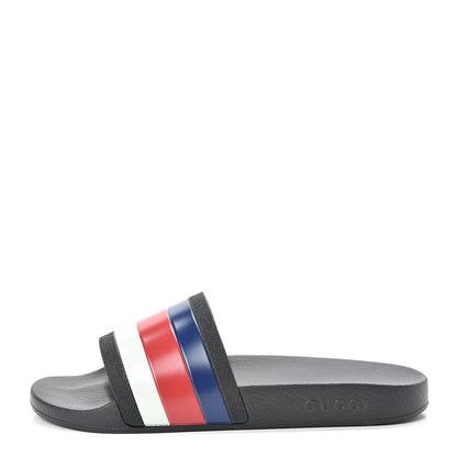 Gucci Rubber Web Mens Pool Slide Sandals 9 Black Mystic White Hibiscus Red Marine 1 of 7