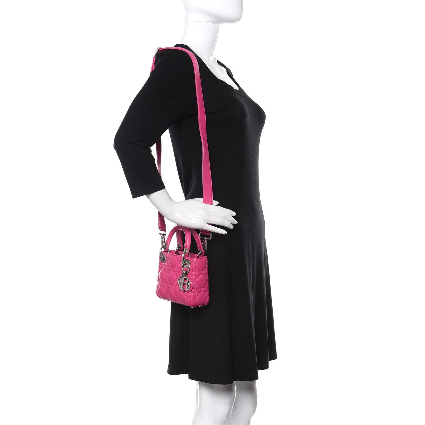 Lambskin Cannage Nano Lady Dior Fuchsia