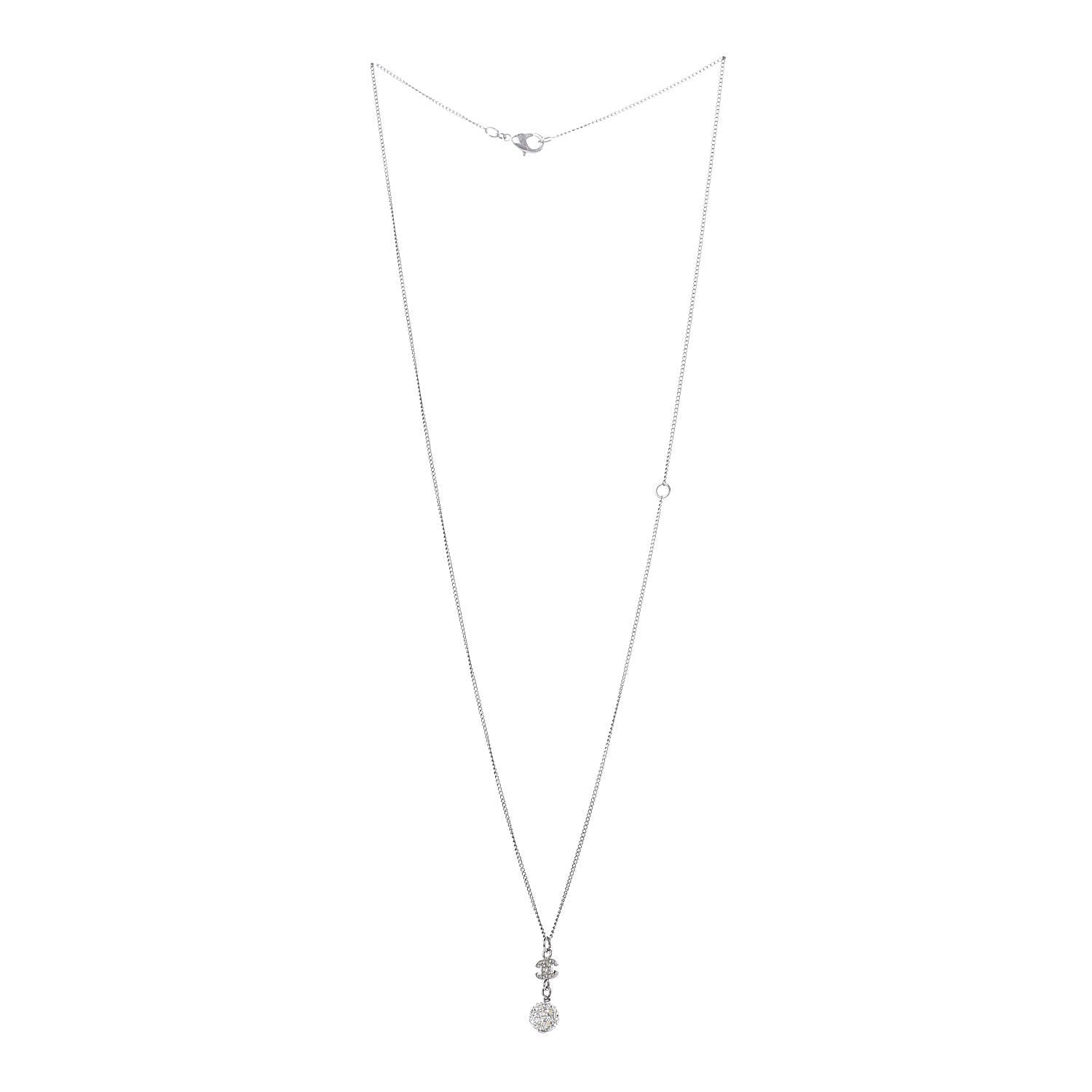 Chanel Crystal CC Ball Pendant Necklace Silver 3 of 5