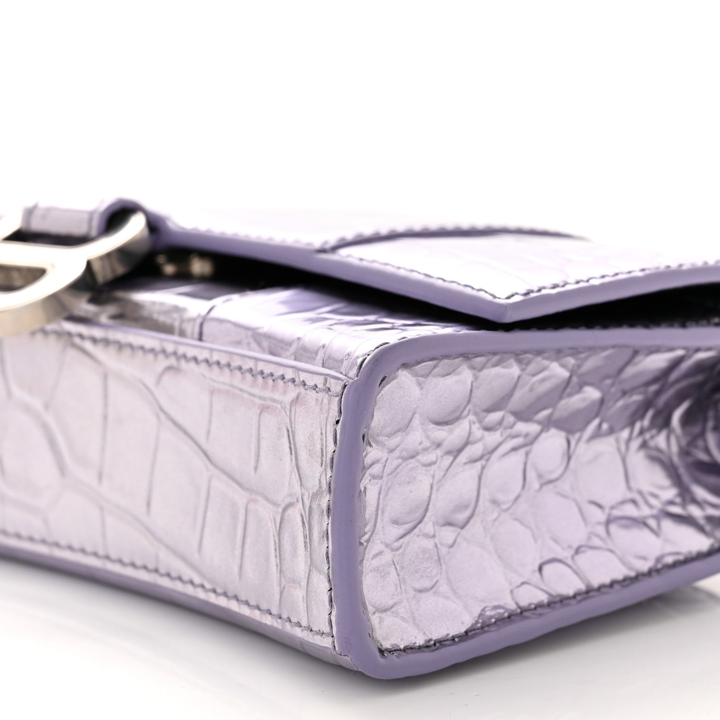 Shiny Metallic Calfskin Crocodile Embossed Hourglass Chain Bag Lilac