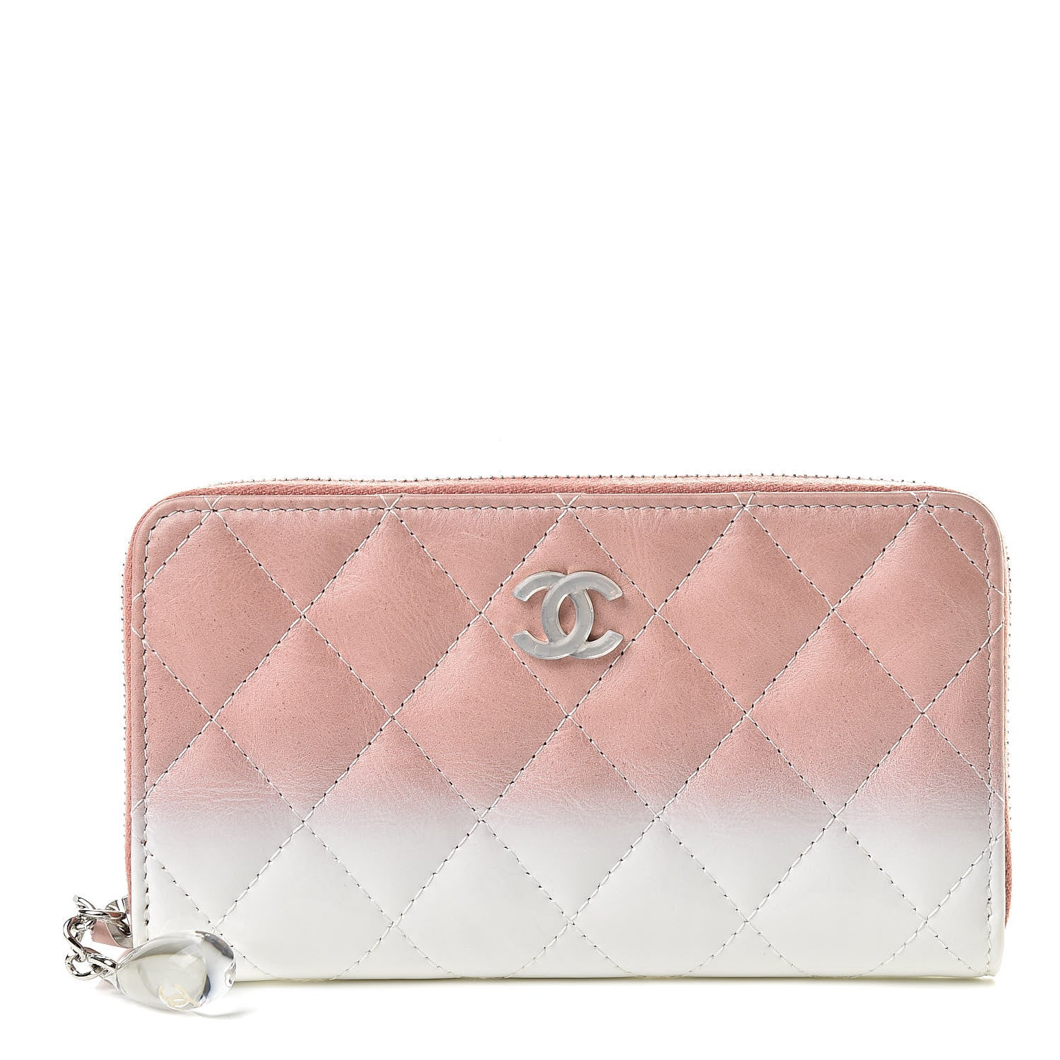 Chanel Ombre Patent Calfskin Quilted Small Zip Around Wallet Pink White 1 of 9
