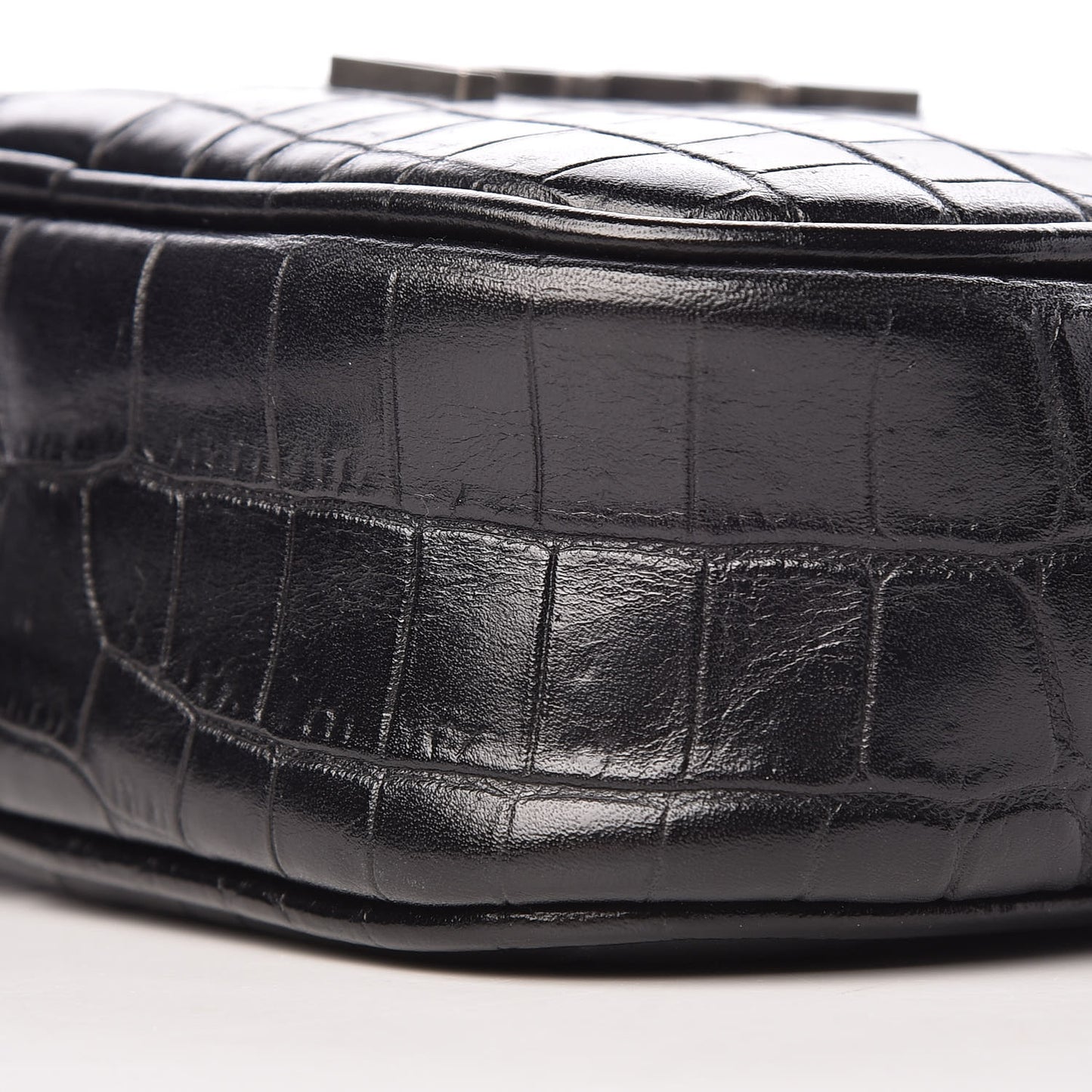 Calfskin Crocodile Embossed Monogram Blogger Bag Black