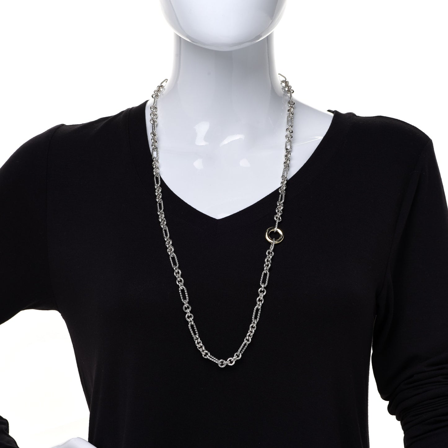 Sterling Silver 18K Yellow Gold Figaro Two Tone Link Necklace