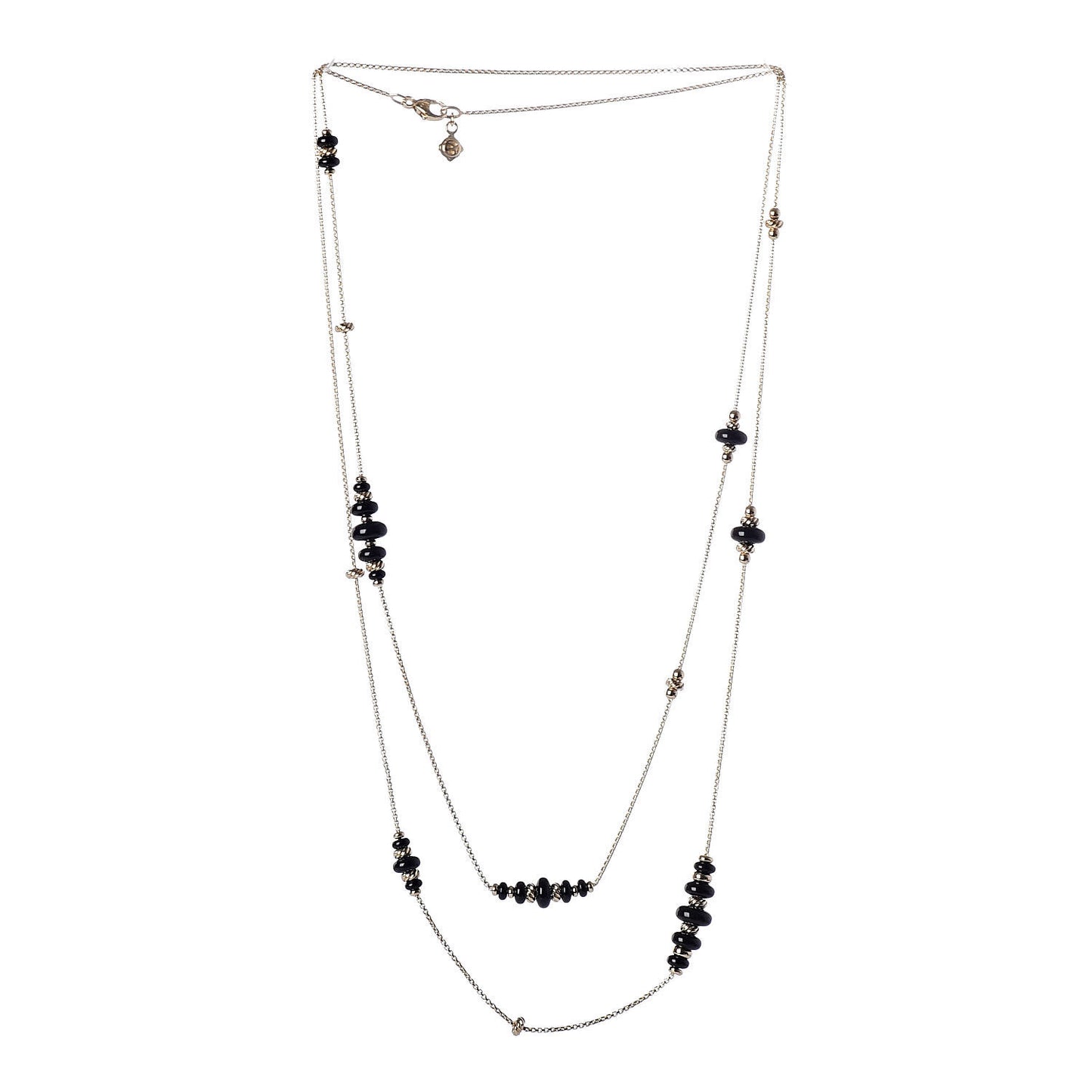 18K Yellow Gold Black Onyx Rio Rondelle Long Station Necklace