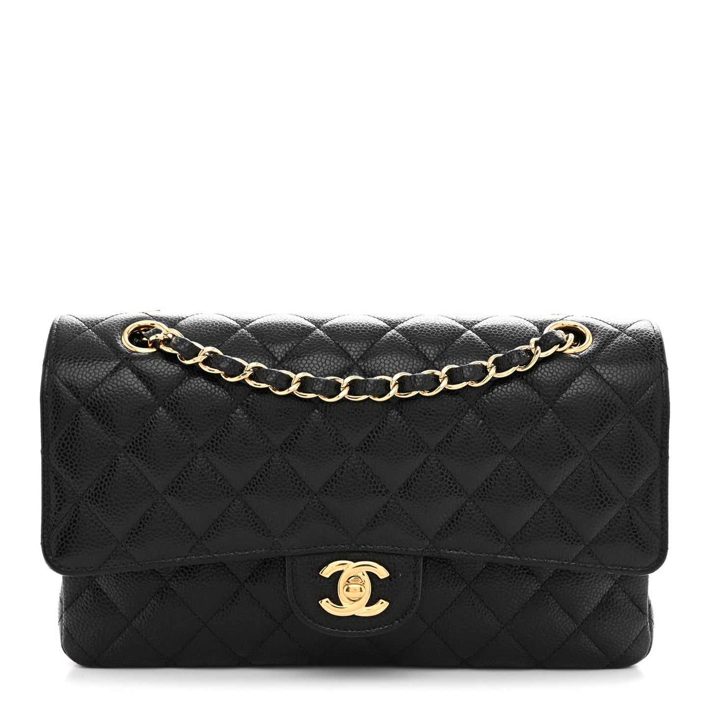 Caviar Quilted Medium Double Flap Black