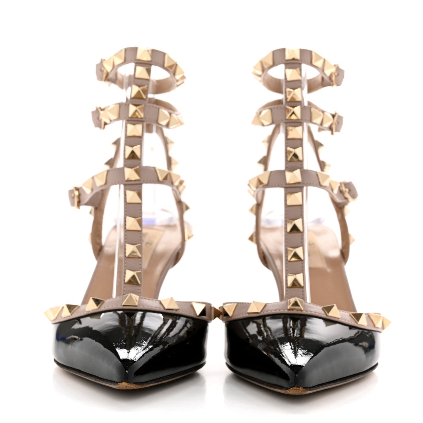 Patent Nappa Rockstud Ankle Strap 65mm Pumps 36 Black Poudre