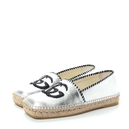 Gucci Metallic Nappa GG Marmont Espadrilles 37 Silver 3 of 11