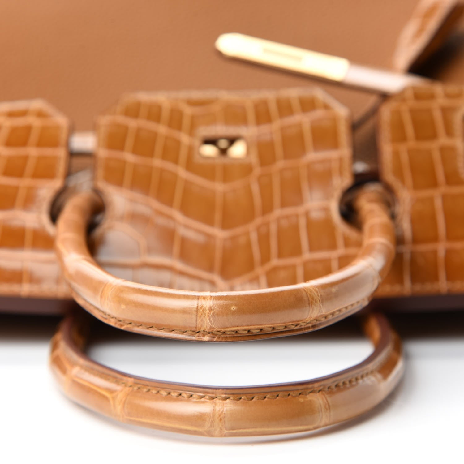 Hermes Togo Shiny Niloticus Crocodile Birkin Touch 30 Caramel Tabac Camel 12 of 34