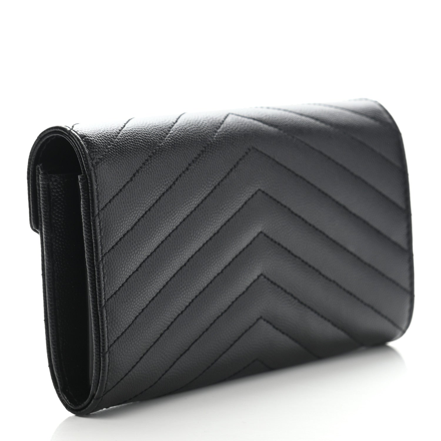Saint Laurent Grain De Poudre Matelasse Chevron Monogram Flap Wallet Black 3 of 8