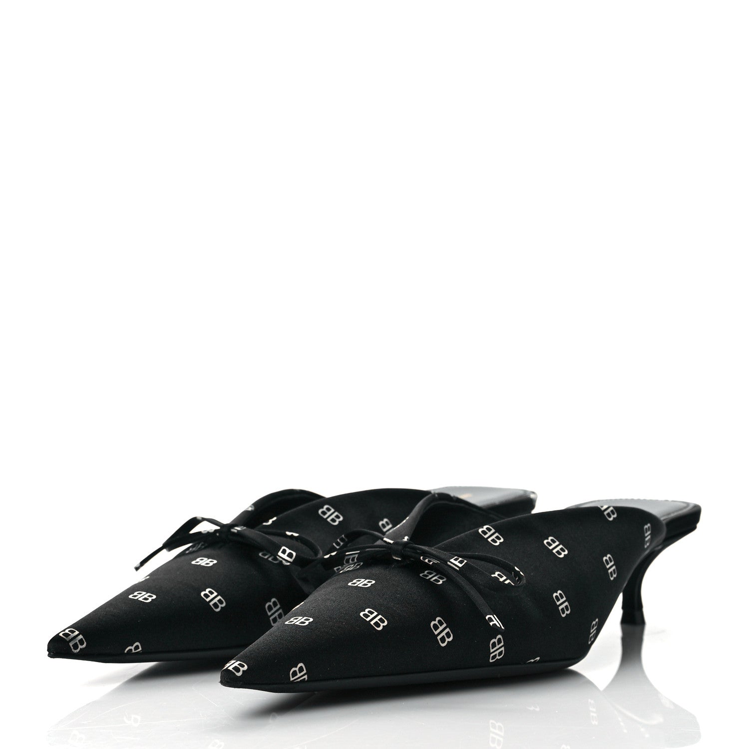 Balenciaga Crepe Satin BB Printed Knife Pointed Toe 40mm Mules 38.5 Black White 3 of 9