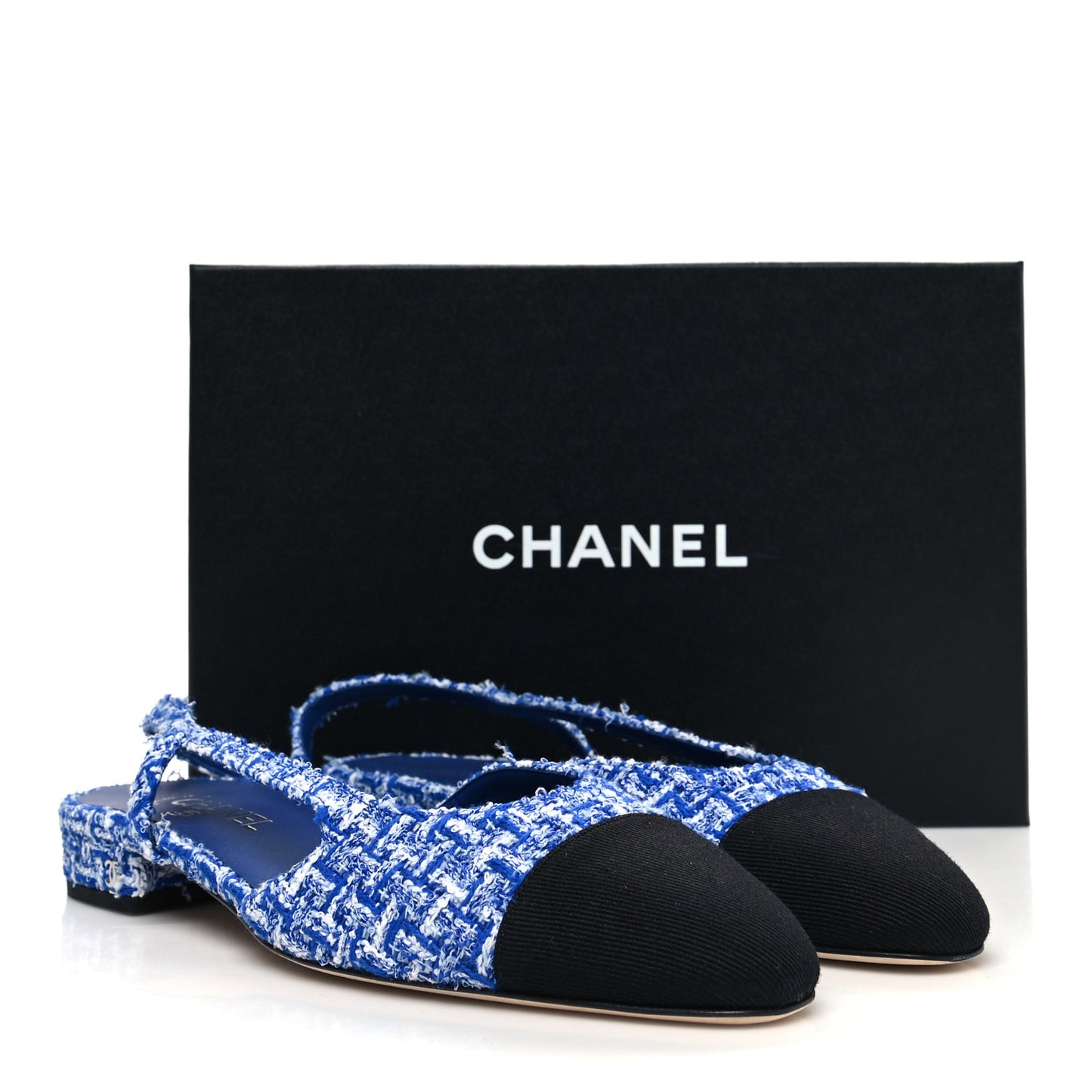 Tweed Cap Toe CC Slingback Flat 41 Blue Black