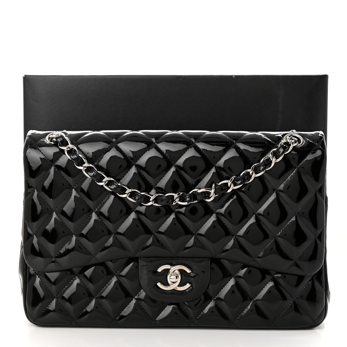 Patent Quilted Jumbo Single Flap Black