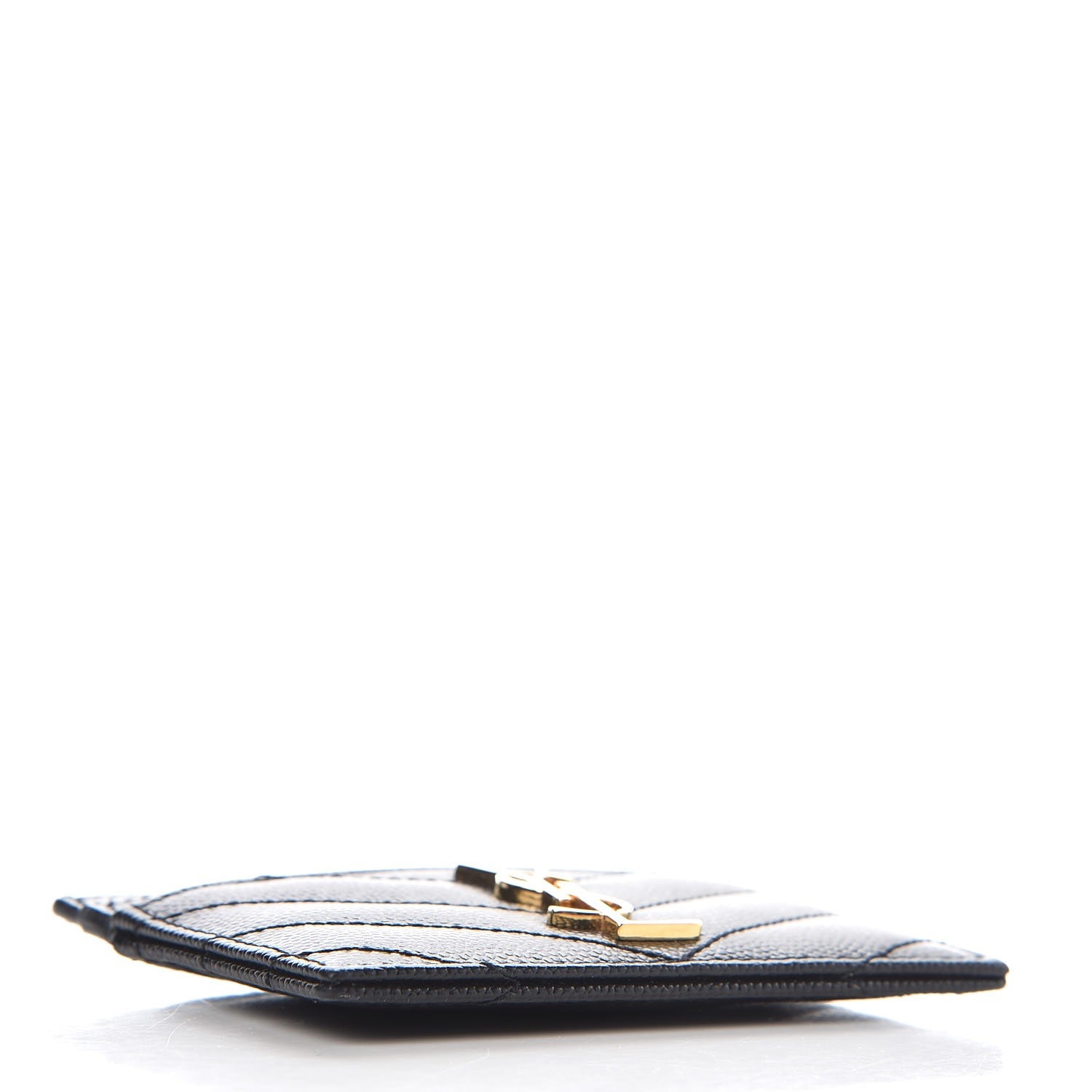 Saint Laurent Grain De Poudre Matelasse Chevron Monogram Credit Card Case Black 4 of 7