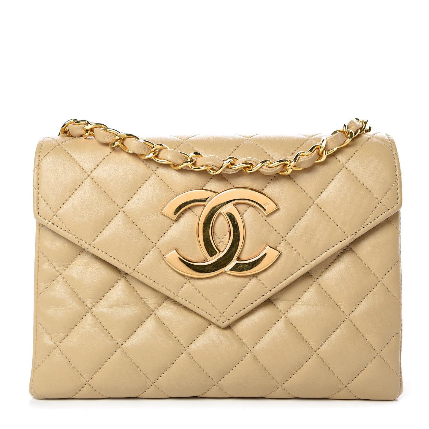 Lambskin Quilted Envelope Flap Beige