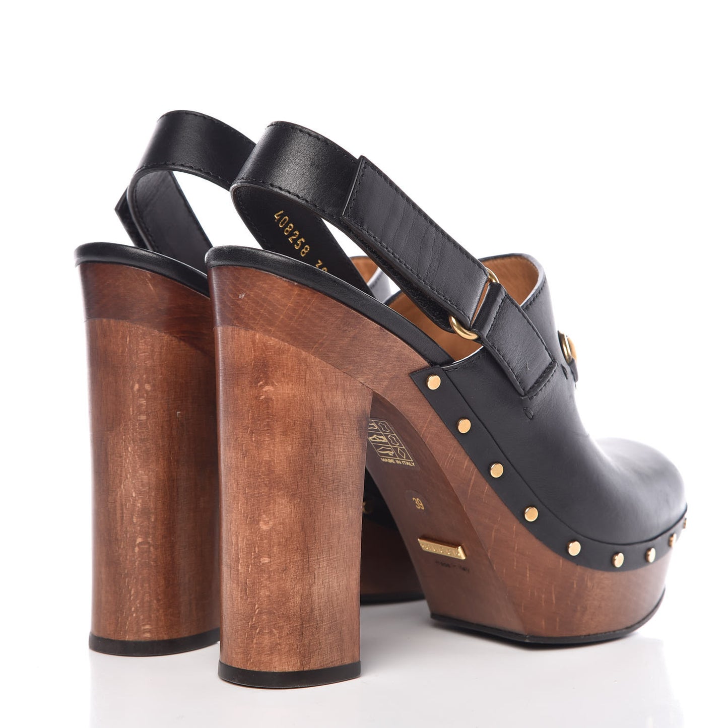 Betis Calfskin Horsebit Amstel Platform Slingback Clogs 39 Black