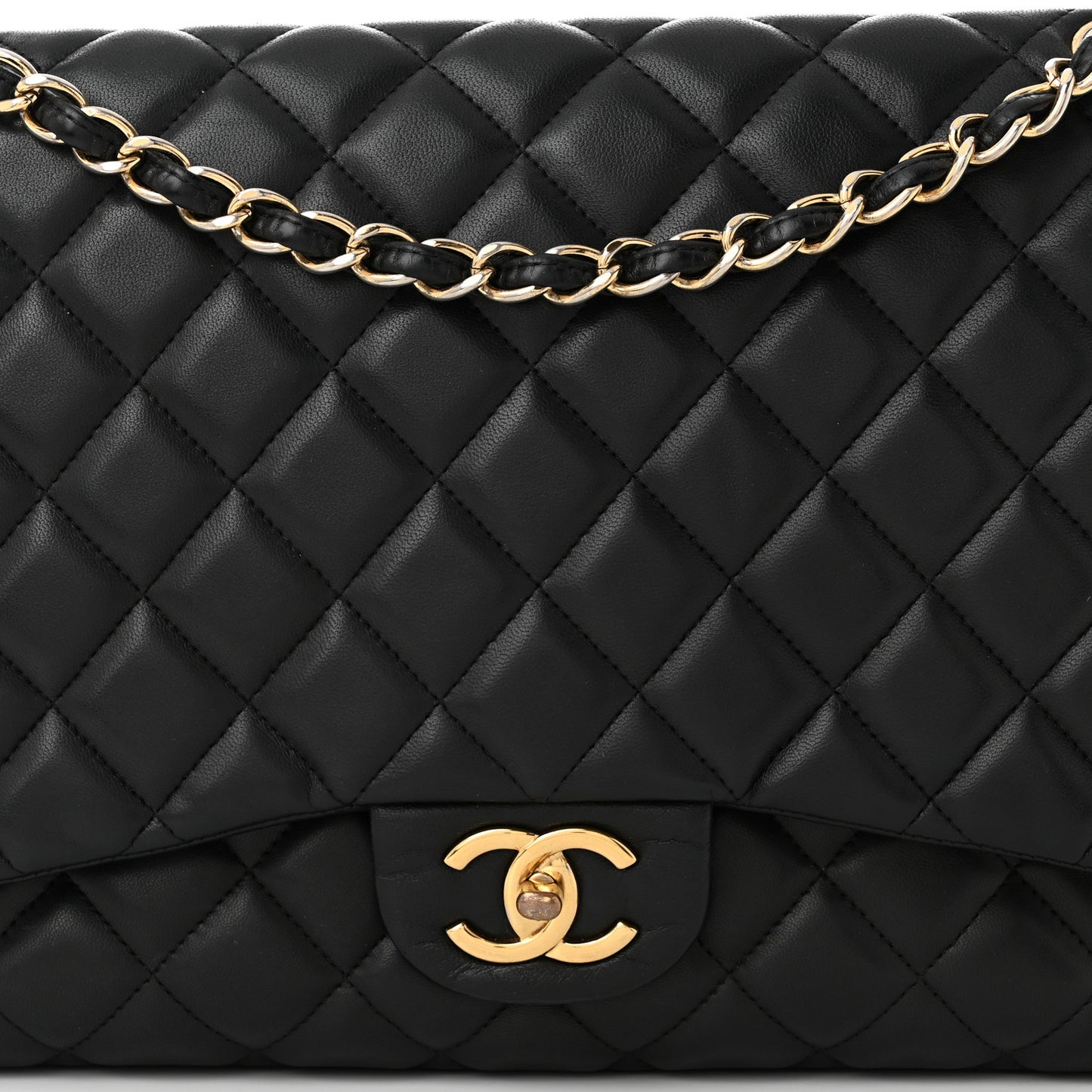 Lambskin Quilted Maxi Double Flap Black