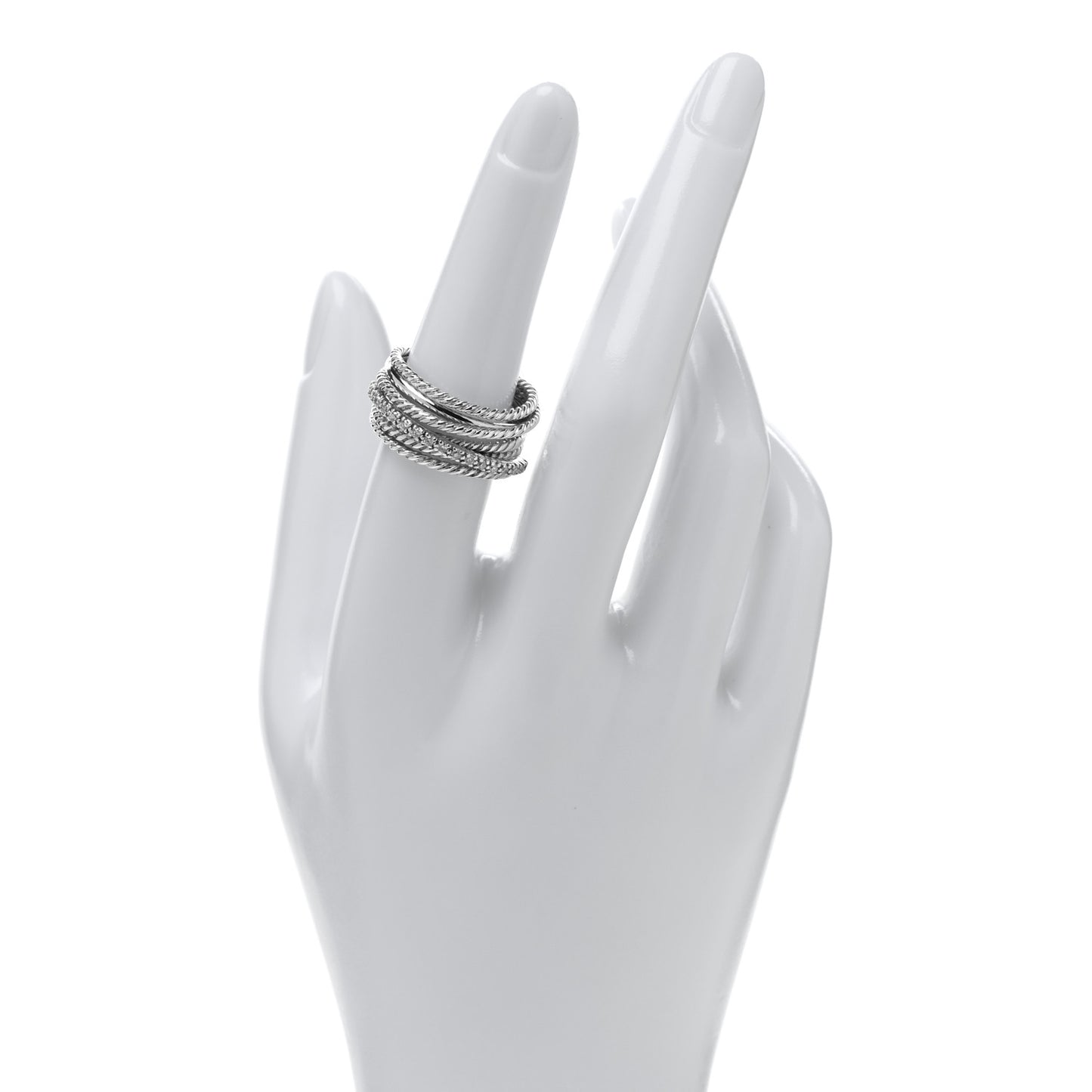 Sterling Silver Diamond 12mm Wide Crossover Cable Ring 54 6.75