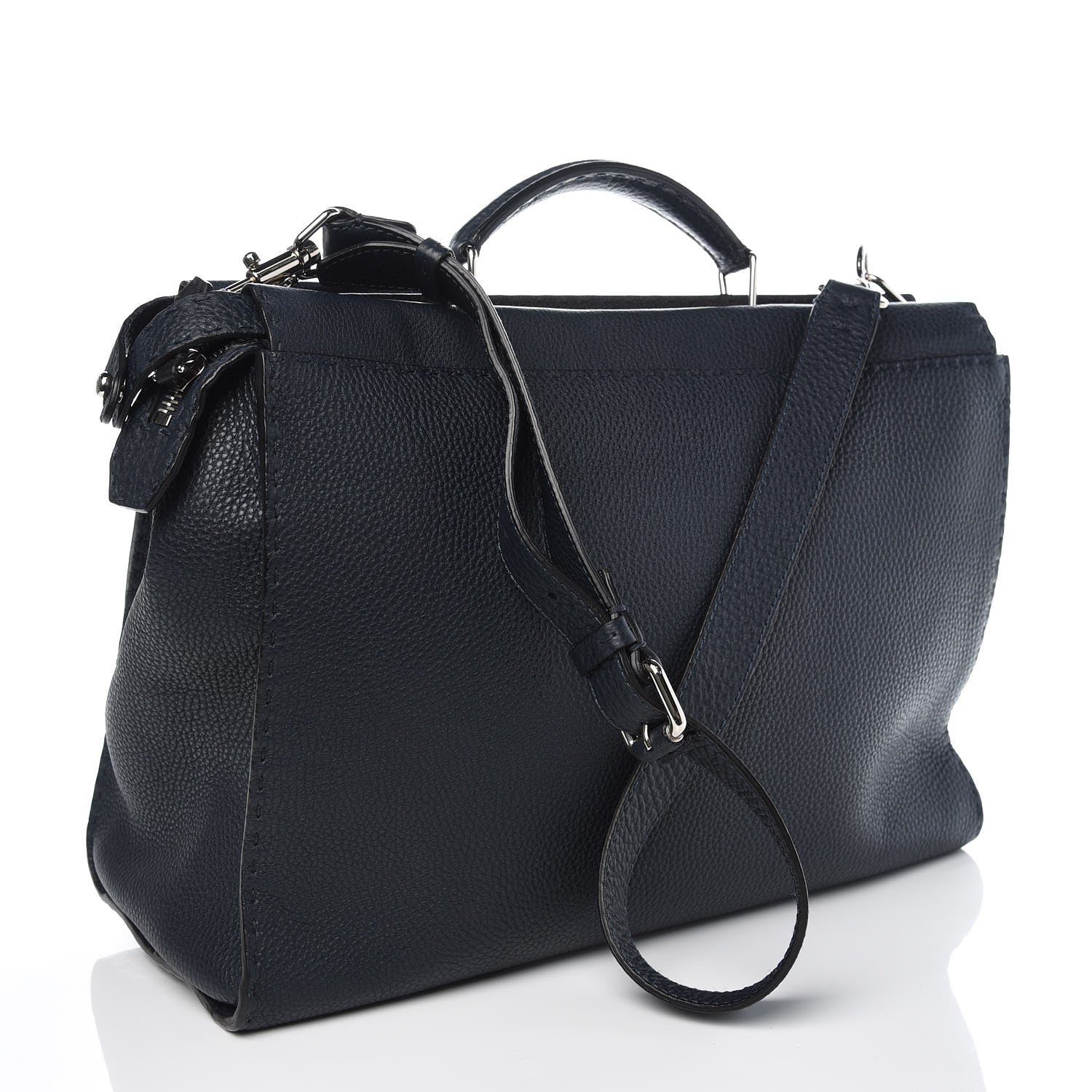 Fendi Cuoio Romano Selleria Bi-Color Large Mens Peekaboo Iconic Essential Satchel Lavagna Black 3 of 8