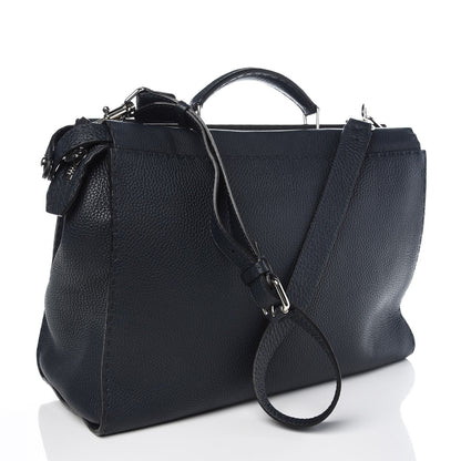 Fendi Cuoio Romano Selleria Bi-Color Large Mens Peekaboo Iconic Essential Satchel Lavagna Black 3 of 8