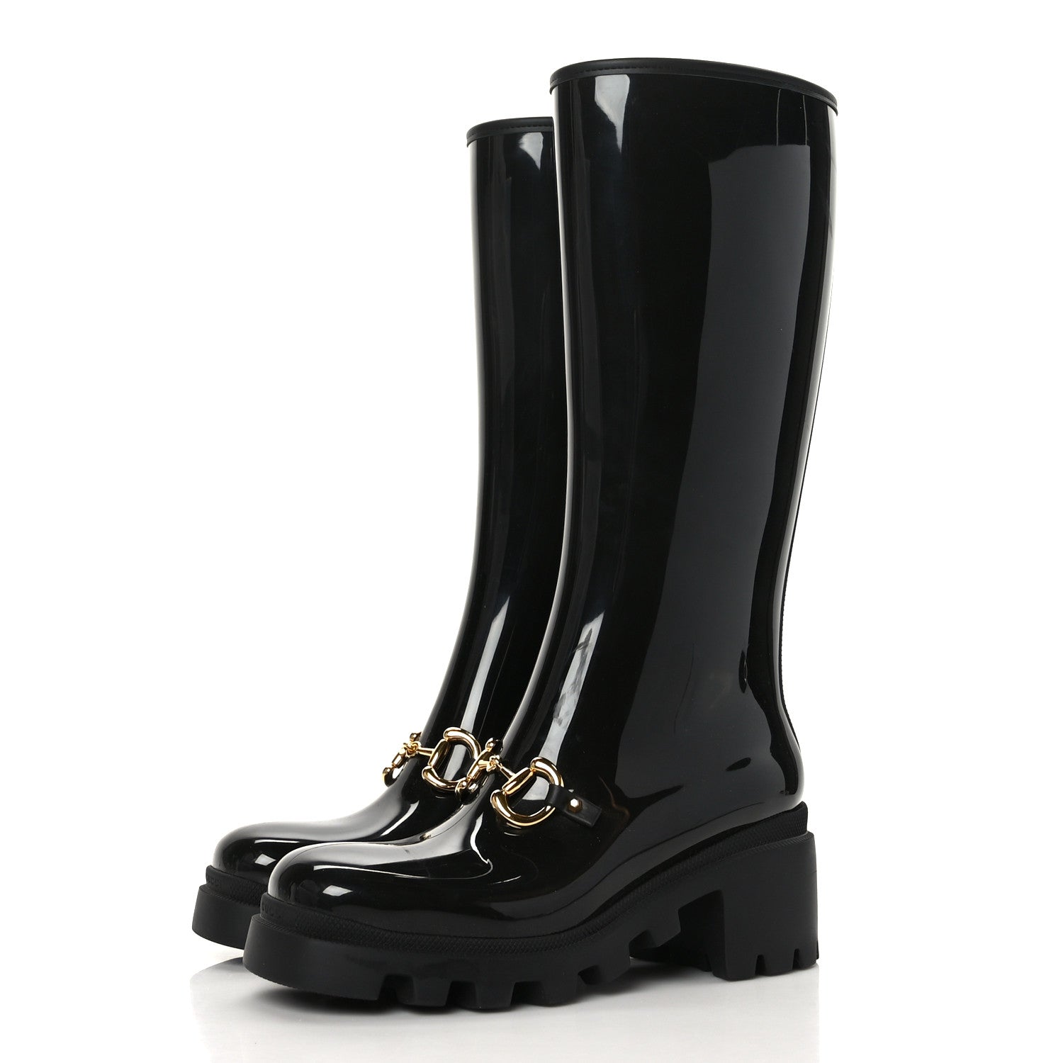 Gucci Rubber Horsebit Knee High Boots 40 Black 3 of 6
