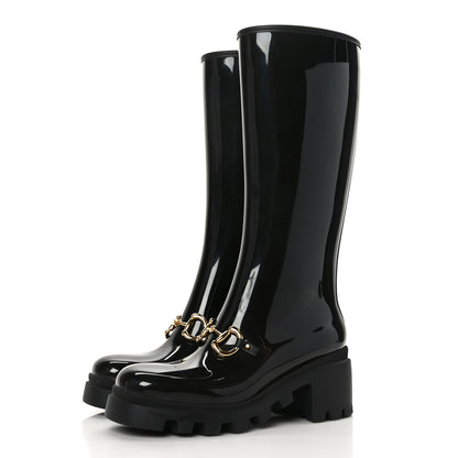 Gucci Rubber Horsebit Knee High Boots 40 Black 3 of 6