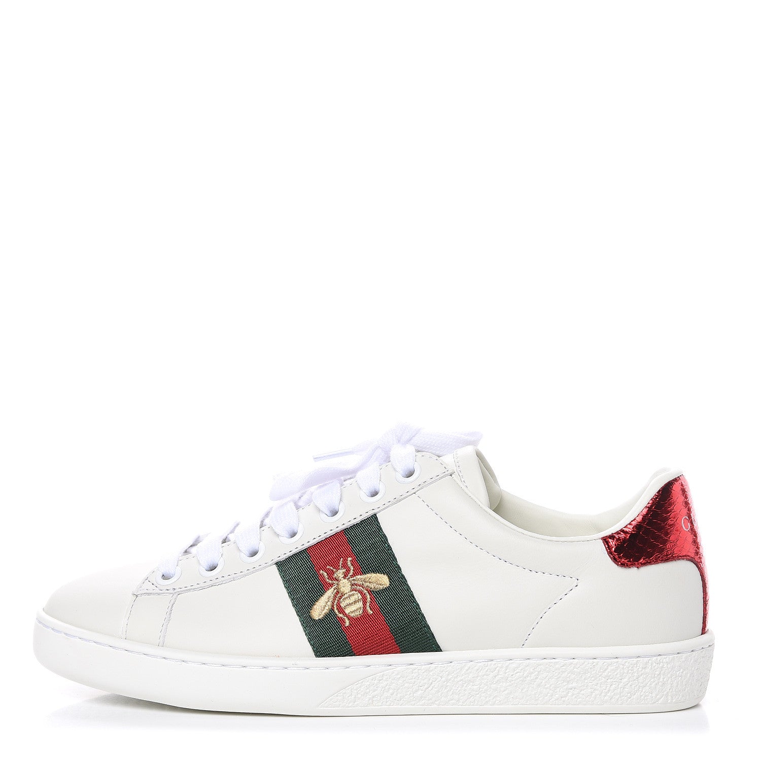 Gucci Calfskin Ayers Bee Embroidered Womens Ace Sneakers 36.5 White Green 1 of 10