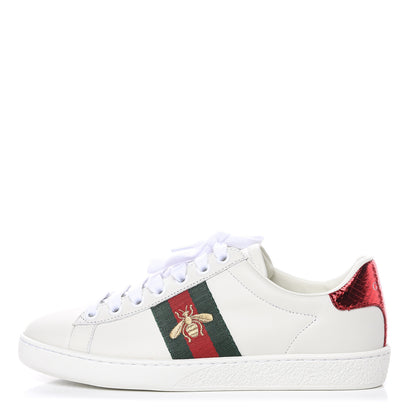 Gucci Calfskin Ayers Bee Embroidered Womens Ace Sneakers 36.5 White Green 1 of 10