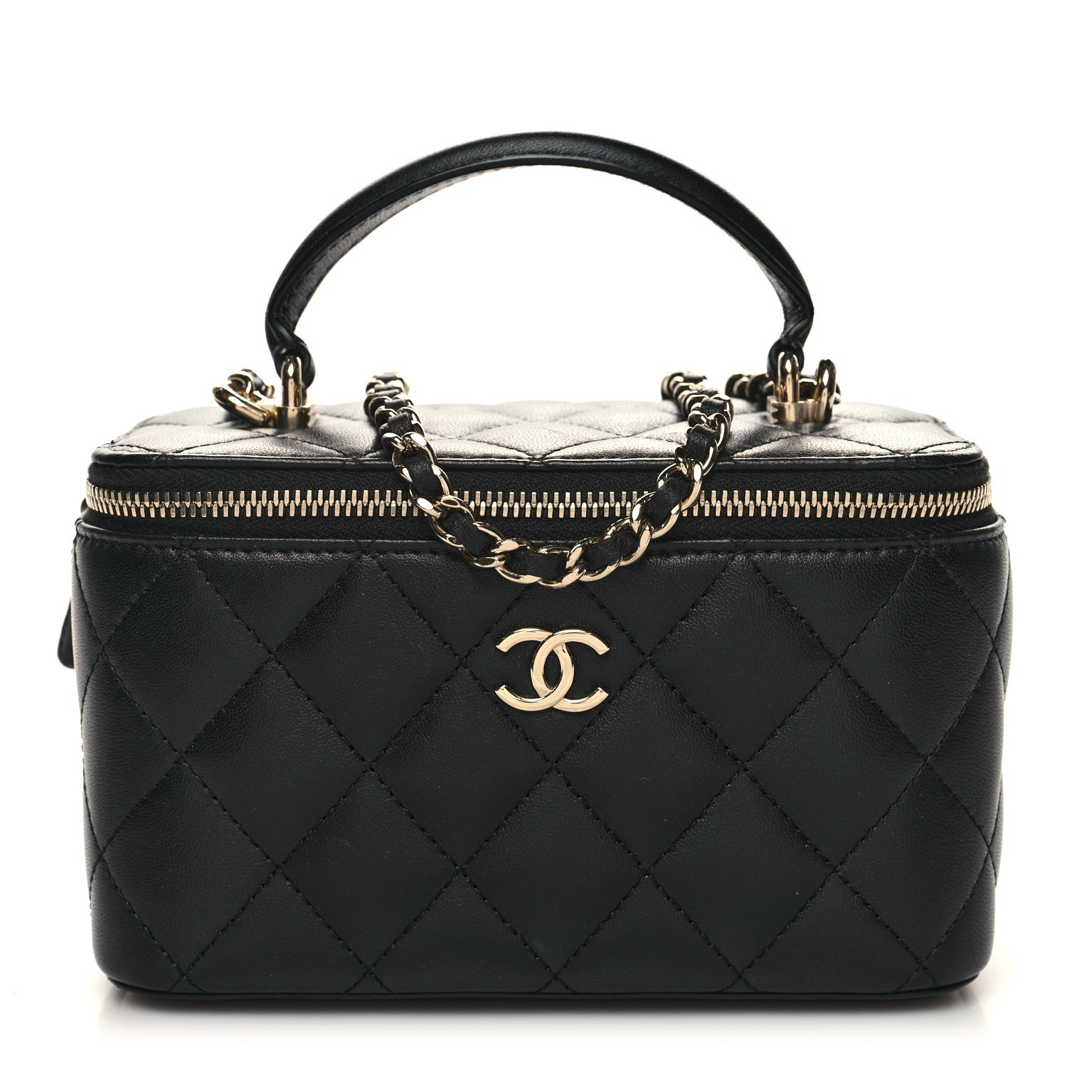 Chanel Lambskin Quilted Small Top Handle Vanity Case With Chain Black 1 of 12