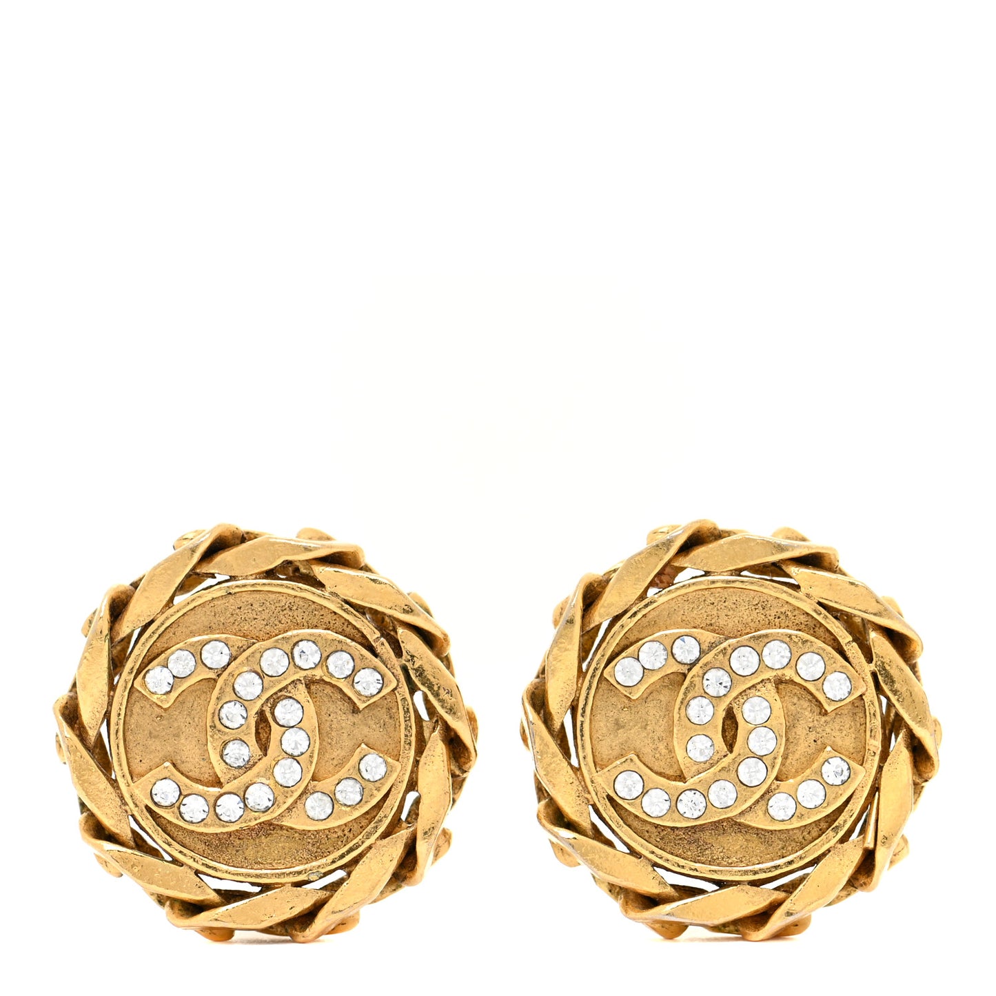 Crystal CC Round Clip On Earrings Gold