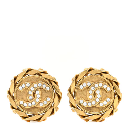 Chanel Crystal CC Round Clip On Earrings Gold 1 of 5