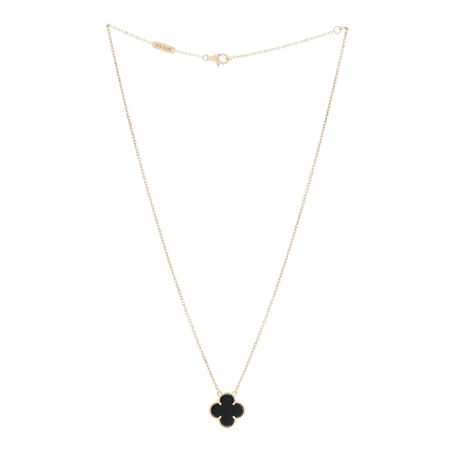 18K Yellow Gold Black Onyx Vintage Alhambra Pendant Necklace