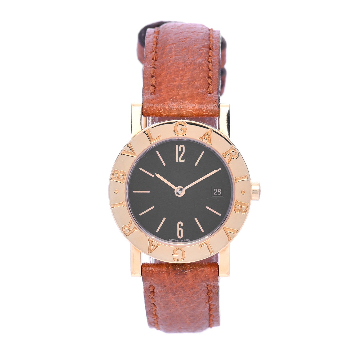 Bulgari 18K Yellow Gold Calfskin 26mm Quartz Watch Black 1 of 6