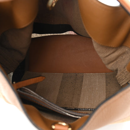 Burberry Grainy Calfskin Canvas Mega Check Medium Ashby Tassel Hobo Saddle Brown 5 of 11