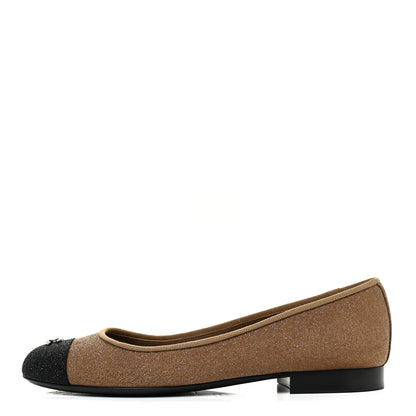 Chanel Iridescent Fabric Cap Toe Ballerina Flats 37 Brown Black 1 of 11